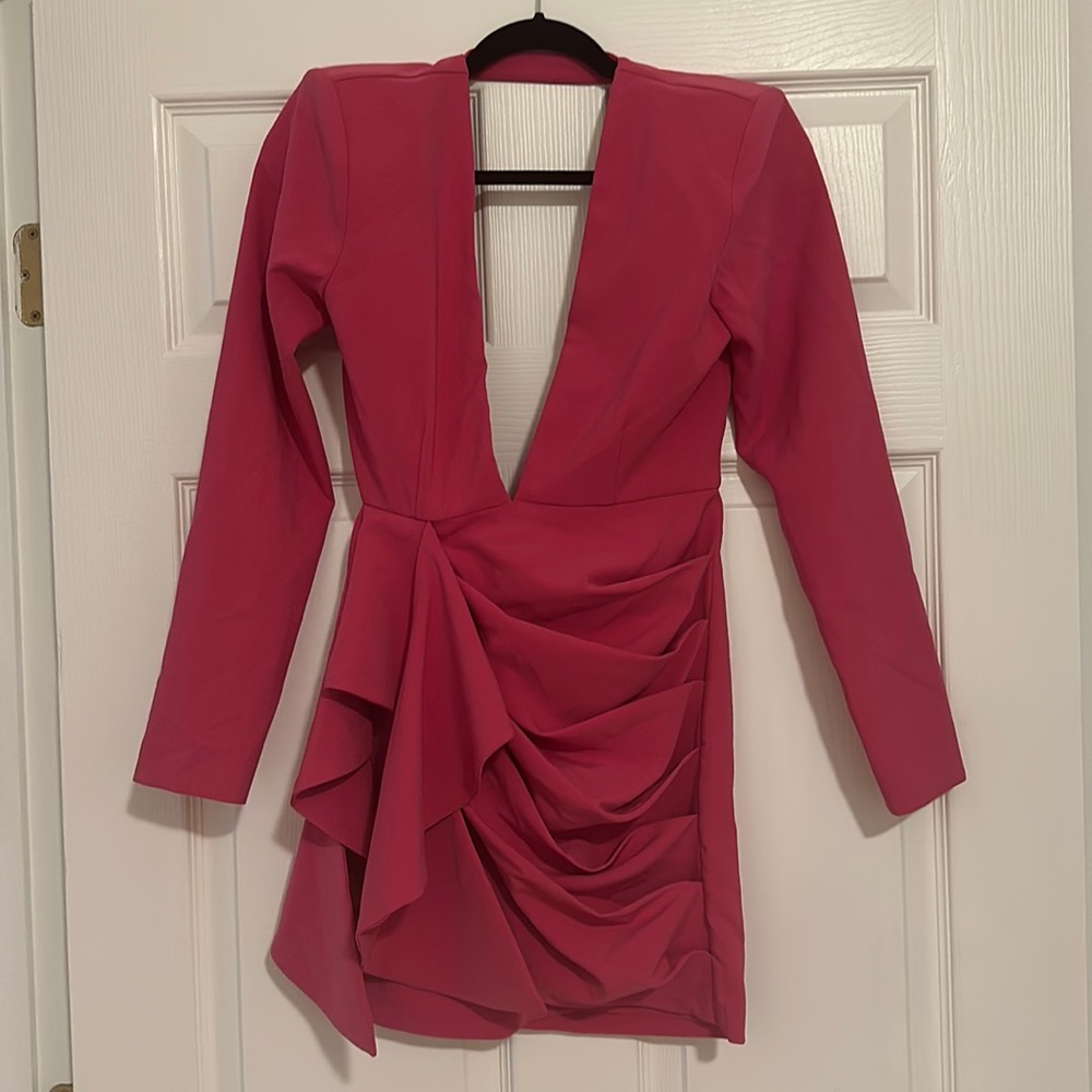 Michael Costello for revolve open back, low front, hot pink mini dress